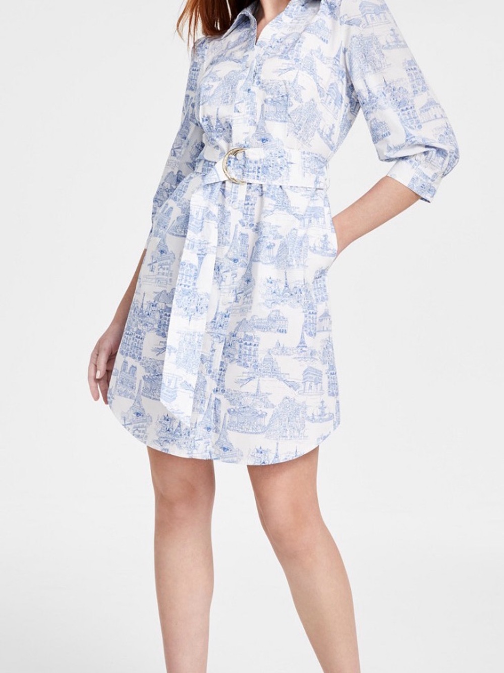 Karl Lagerfeld White and Light Blue Printed Shirt Dress